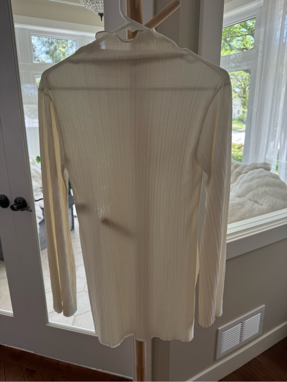 Storets Sheer Ribbed Mock Neck Blouse Cream Size Small - Picture 4 of 4